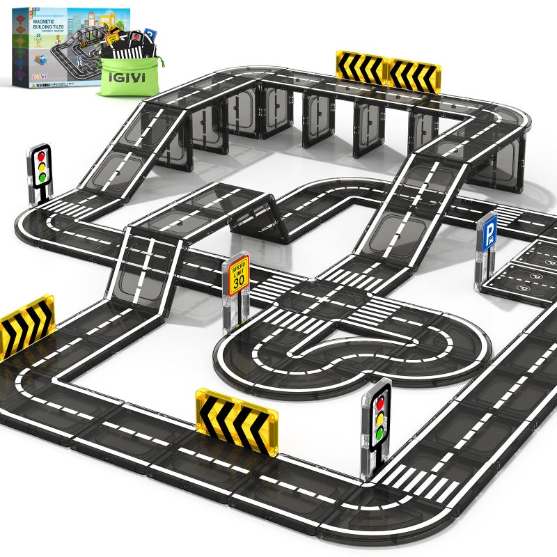 IGIVI Magnetic Tiles Road Toddler Toys Magnet Building Blocks for Kids Ages 35 48 STEM Learning Construction Toys Games Ideal Gifts for 3 Year Old Boys Girls - Image 3