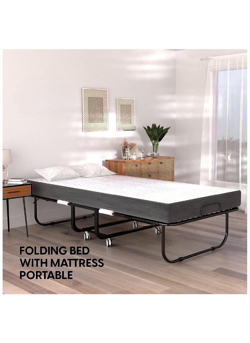 SKY-TOUCH - Folding Bed With Memory Foam Mattress Portable Foldable Beds Strong Sturdy Frame Rollaway Beds For Home And Office 75X31X16 Cm - Image 1