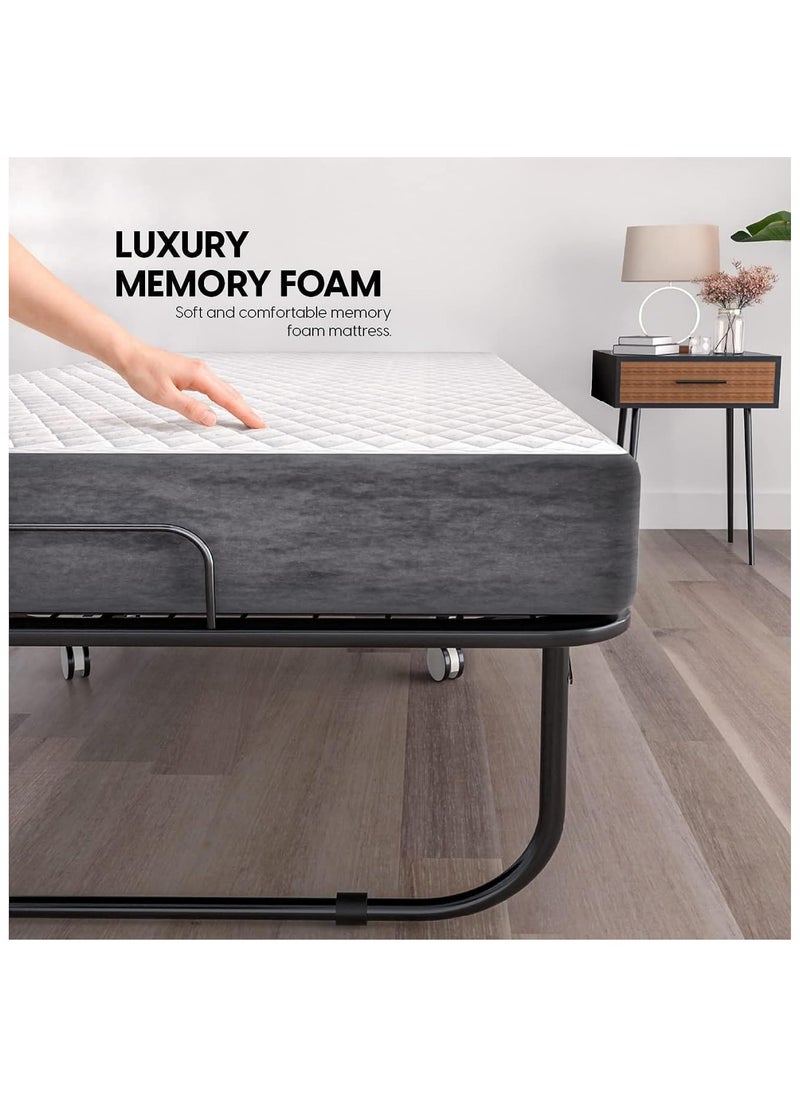 SKY-TOUCH - Folding Bed With Memory Foam Mattress Portable Foldable Beds Strong Sturdy Frame Rollaway Beds For Home And Office 75X31X16 Cm - Image 1