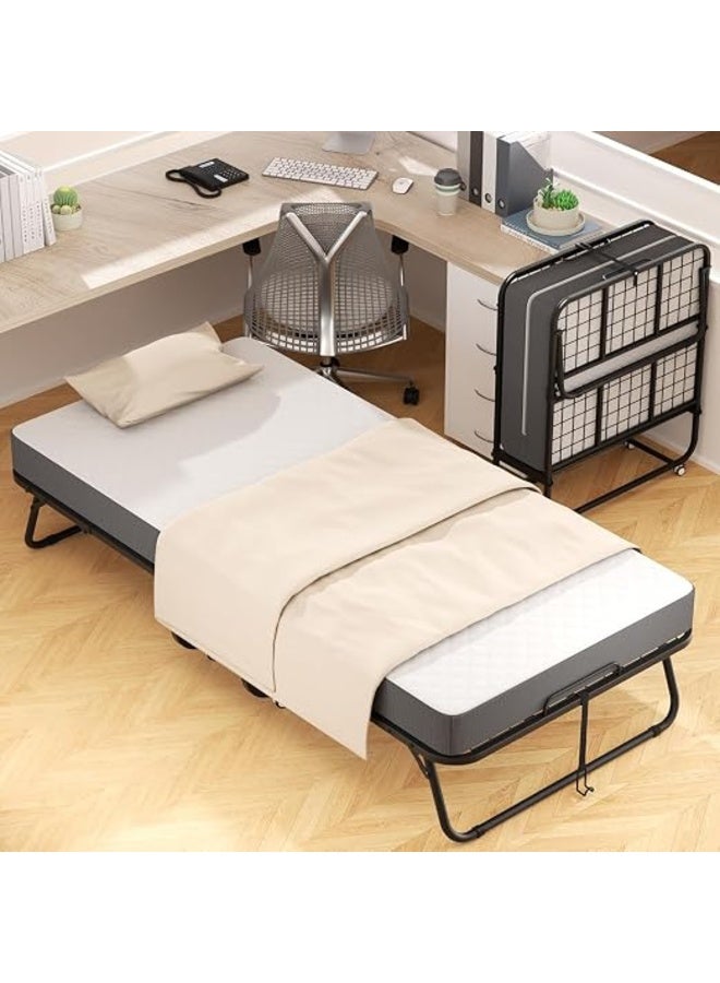 UREVO Folding Bed With Memory Foam Mattress Portable Foldable Beds Strong Sturdy Frame Rollaway Beds For Home And Office 75X31X16 Cm - Image 3