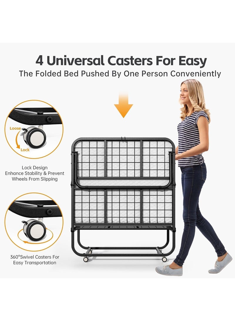 UREVO Folding Bed With Memory Foam Mattress Portable Foldable Beds Strong Sturdy Frame Rollaway Beds For Home And Office 75X31X16 Cm - Image 5