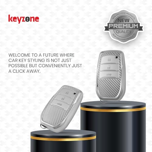 keyzone Silverstar TPU Key Cover with Keychain fit for Toyota Fortuner, Legender, Land Cruiser, Suzuki Invicto, 3 Button Smart Key (Silver) - Image 3