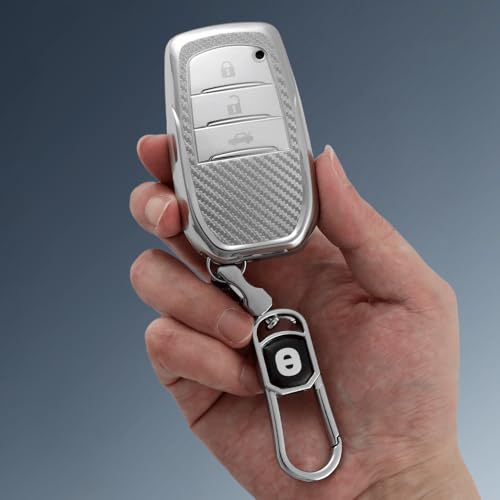 keyzone Silverstar TPU Key Cover with Keychain fit for Toyota Fortuner, Legender, Land Cruiser, Suzuki Invicto, 3 Button Smart Key (Silver) - Image 2