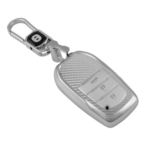 keyzone Silverstar TPU Key Cover with Keychain fit for Toyota Fortuner, Legender, Land Cruiser, Suzuki Invicto, 3 Button Smart Key (Silver) - Image 1