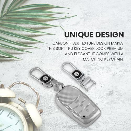 keyzone Silverstar TPU Key Cover with Keychain fit for Toyota Fortuner, Legender, Land Cruiser, Suzuki Invicto, 3 Button Smart Key (Silver) - Image 4