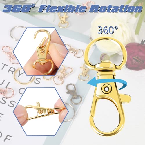 AUGSUN 100PCS Swivel Clasps Lanyard Snap Hooks with Key Rings, Key Chain Clip Hooks Lobster Claw Clasps for Keychains Jewelry DIY Crafts (Multicolor) - Image 3