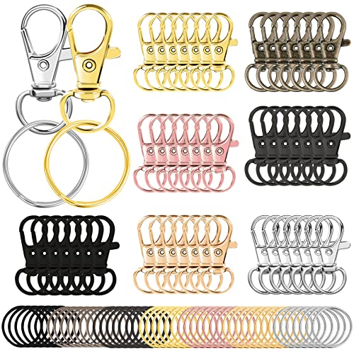 AUGSUN 100PCS Swivel Clasps Lanyard Snap Hooks with Key Rings, Key Chain Clip Hooks Lobster Claw Clasps for Keychains Jewelry DIY Crafts (Multicolor) - Image 1