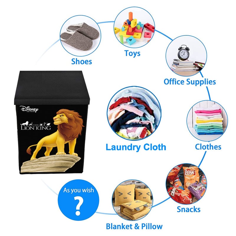 Kuber Industries Loin King Print Non-Woven Laundry Basket, Clothes Hamper For Laundry Closet, Bedroom, Bathroom With Lid & Handles Pack of 2 (Black) 54KM4078 - Image 4