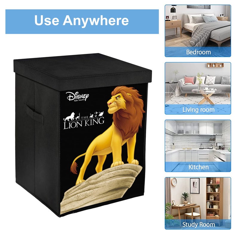 Kuber Industries Loin King Print Non-Woven Laundry Basket, Clothes Hamper For Laundry Closet, Bedroom, Bathroom With Lid & Handles Pack of 2 (Black) 54KM4078 - Image 5