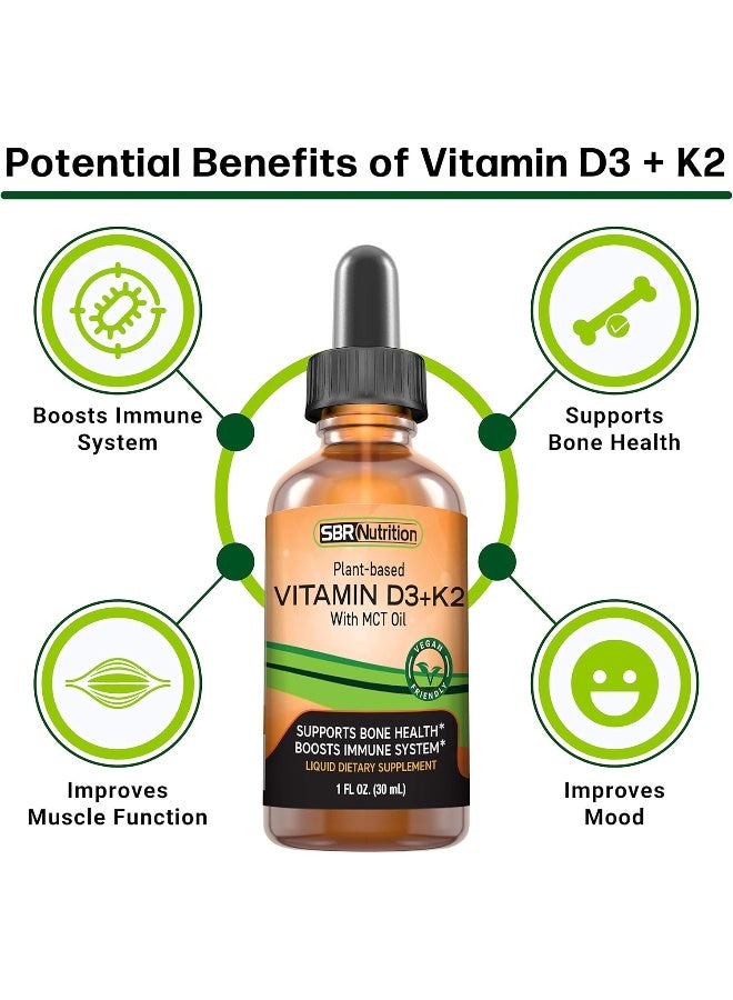SBR Nutrition قطرات فيتامين D3 K2 المستخلصة من النباتات مع زيت MCT - Image 3