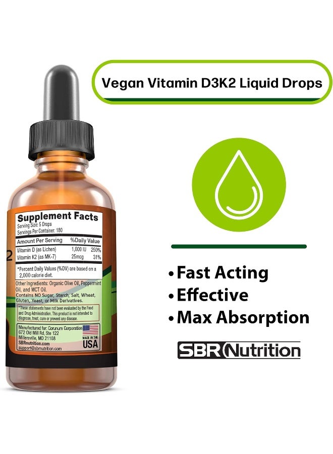 SBR Nutrition قطرات فيتامين D3 K2 المستخلصة من النباتات مع زيت MCT - Image 2