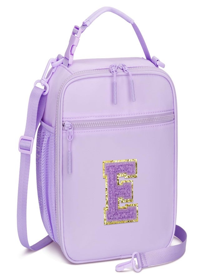 CLOUDWINGS Initial Insulated Lunch Bag for Girls Kids, Back to School Gift, Reusable Leak-proof Lunch Box with Adjustable Strap for School Daycare Travel Picnic (Purple,E) - Image 1