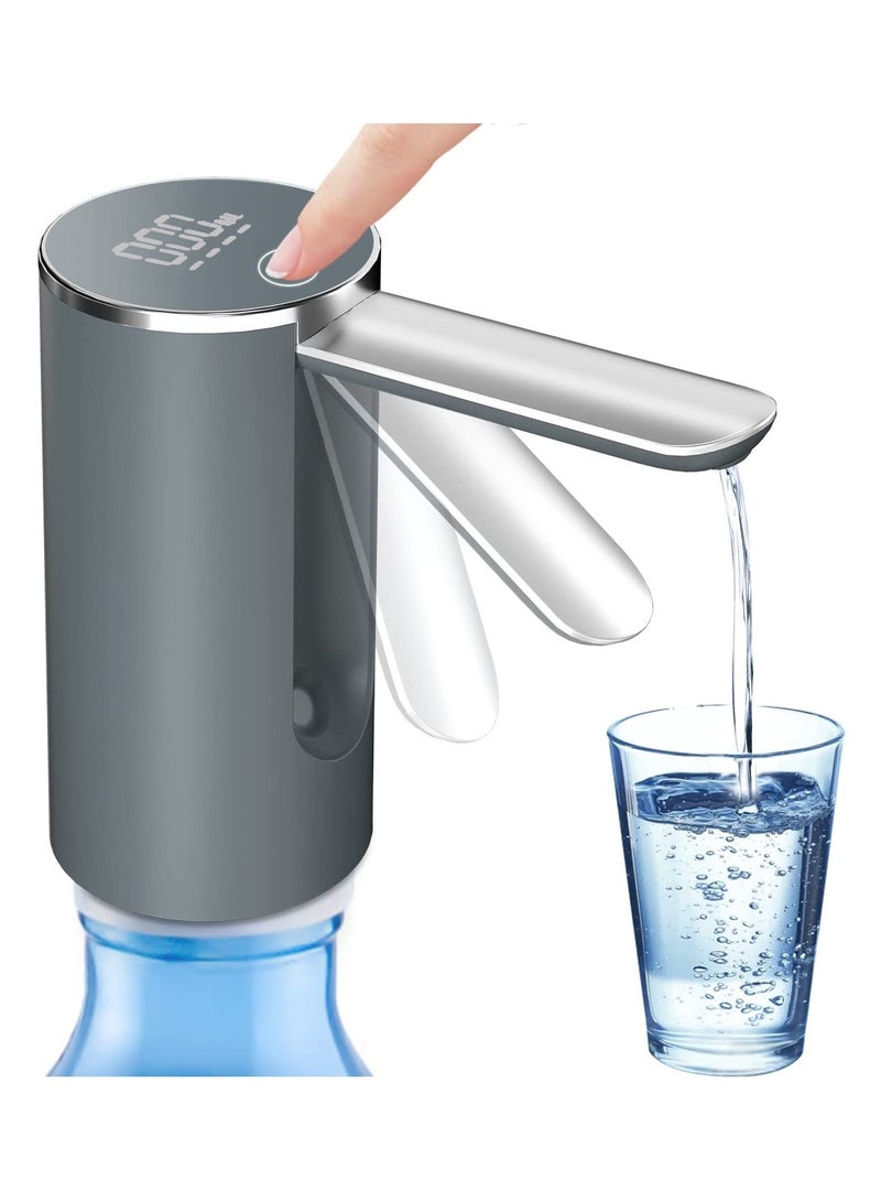Universal Foldable Electric Water Bottle Pump Dispenser for 1-5 Gallon Bottles - Automatic Touch Drinking Water Pump with USB Cable (Grey) - Image 1