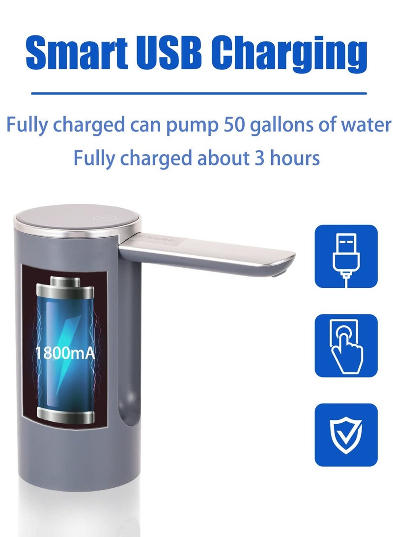 Universal Foldable Electric Water Bottle Pump Dispenser for 1-5 Gallon Bottles - Automatic Touch Drinking Water Pump with USB Cable (Grey) - Image 4