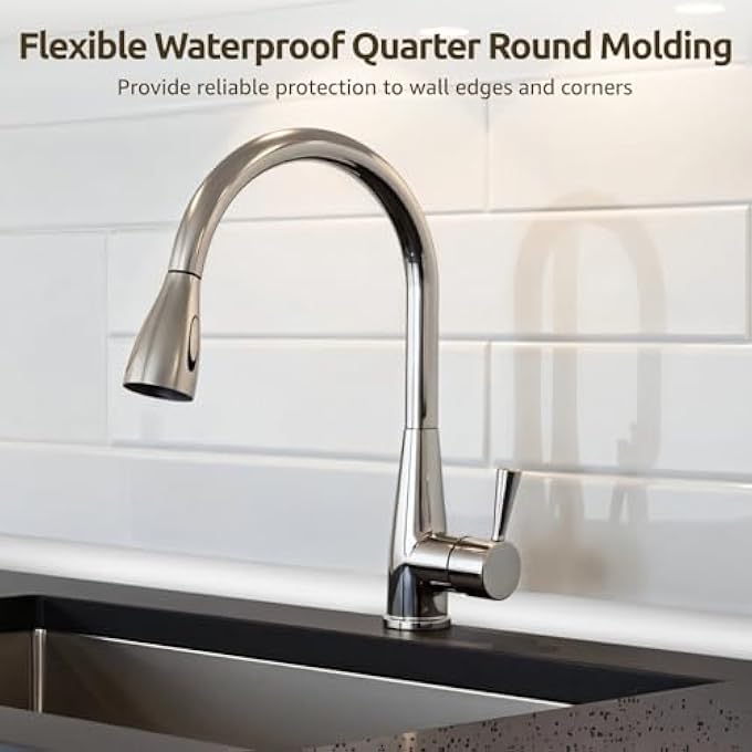 9.8 FT FLEXIBLE QUARTER ROUND MOLDING, 0.7 X 0.7 IN SELF-ADHESIVE CORNER MOLDING TRIM FOR WALLS, WATERPROOF PEEL AND STICK MOLDING, WHITE PVC CORNER EDGE PROTECTOR FOR KITCHEN BATHROOM - Image 3