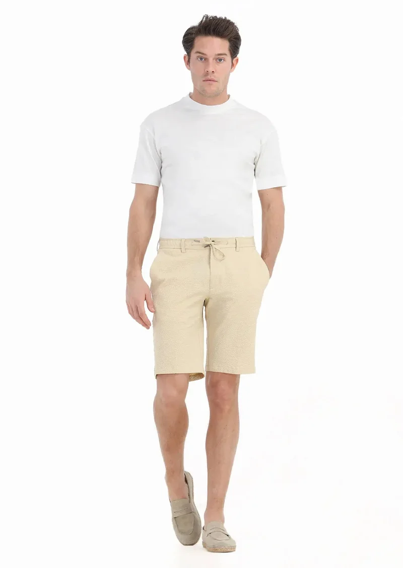 RAMSEY Yellow Weaving Jogging Fit Casual Cotton Blended Bermuda