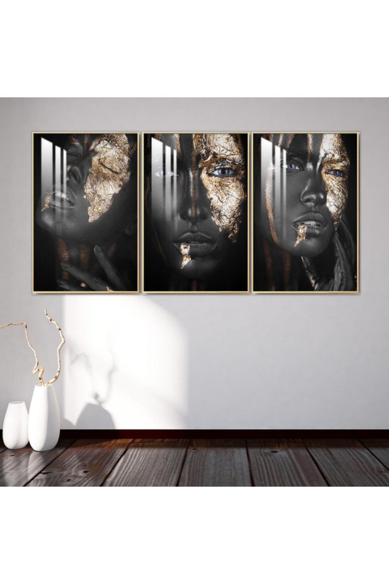 Marktna Three wooden wall painting with a frame and a clear acrylic layer - Image 1
