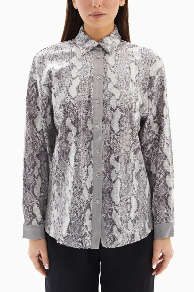 وي كرييت Grey/Black Snake Sequin Blouse By WECRE8
