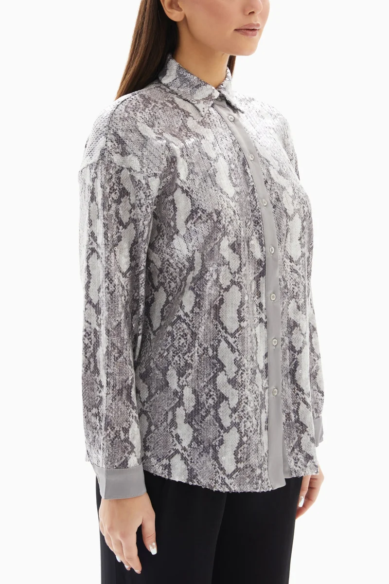 وي كرييت Grey/Black Snake Sequin Blouse By WECRE8