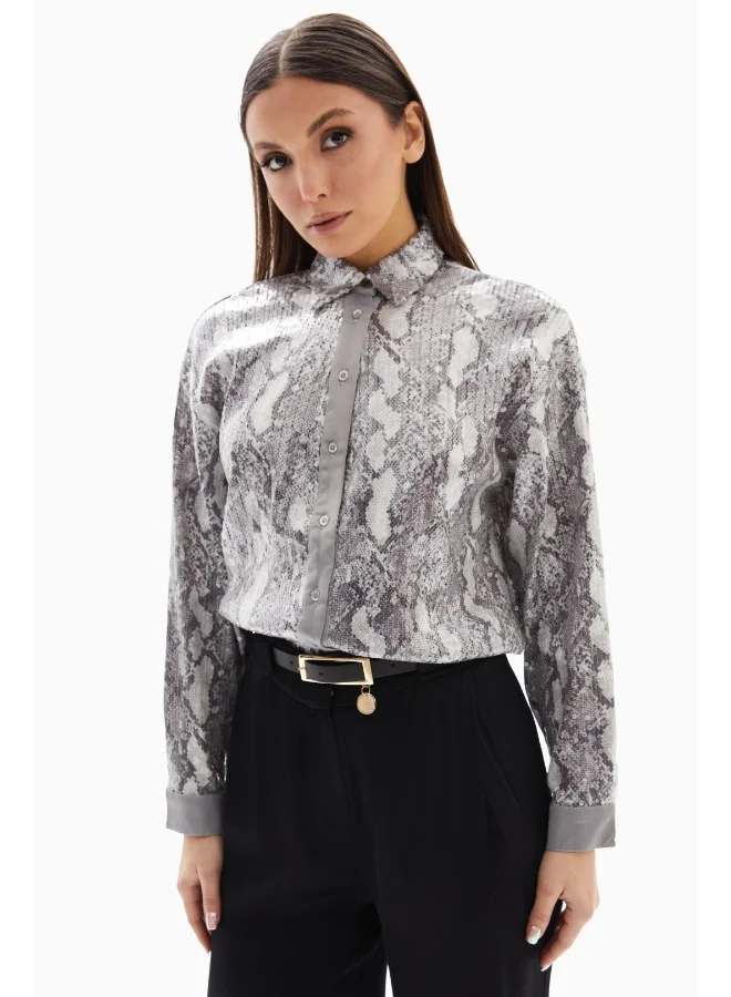 Wecre8 Grey/Black Snake Sequin Blouse