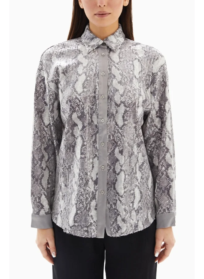 Wecre8 Grey/Black Snake Sequin Blouse
