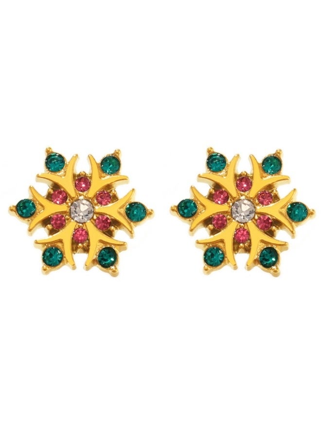 A pair of zircon snowflake earrings with stainless steel plated in 18K gold, fashionable jewelry  - Image 1