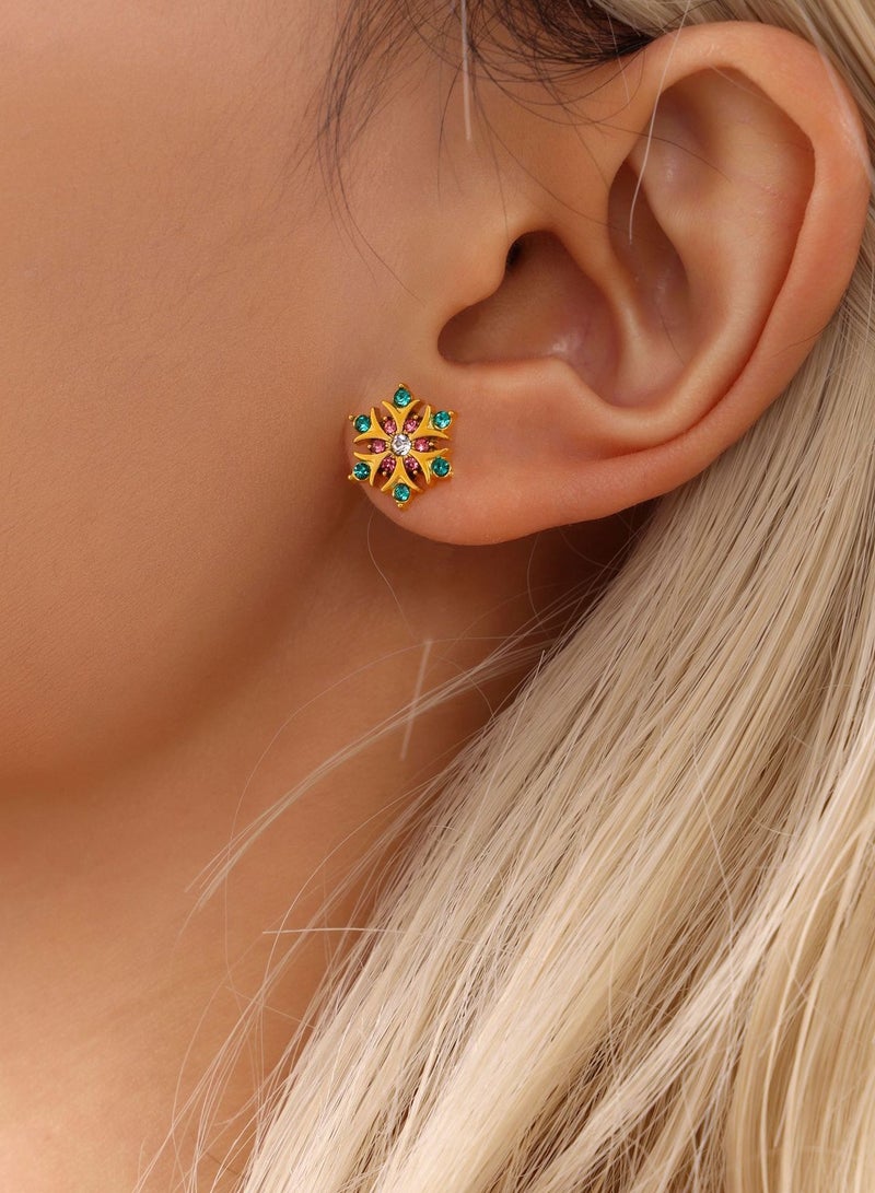 A pair of zircon snowflake earrings with stainless steel plated in 18K gold, fashionable jewelry  - Image 2