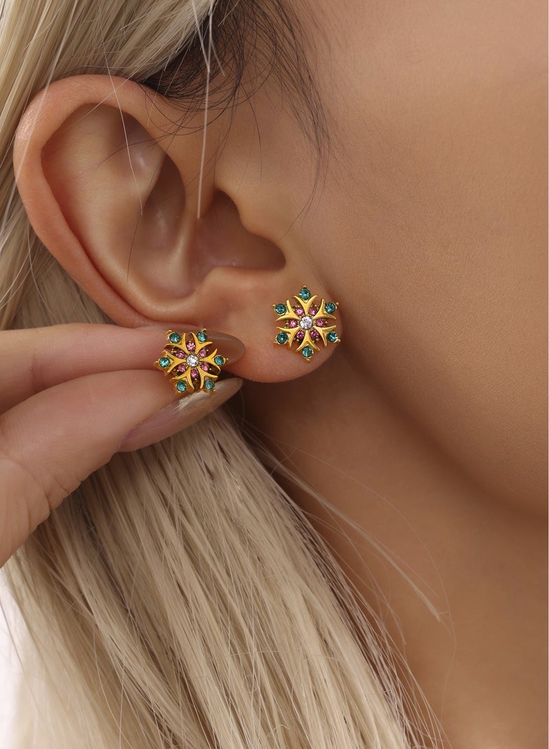 A pair of zircon snowflake earrings with stainless steel plated in 18K gold, fashionable jewelry  - Image 3
