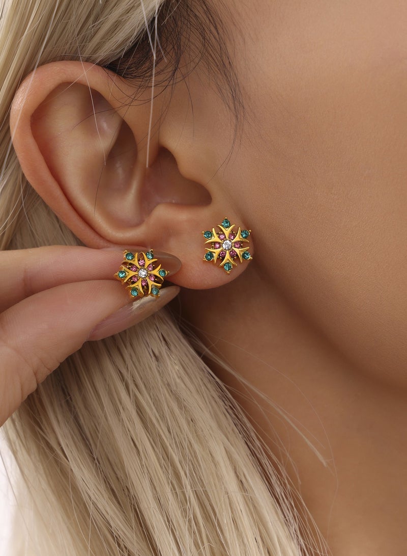 A pair of zircon snowflake earrings with stainless steel plated in 18K gold, fashionable jewelry  - Image 4