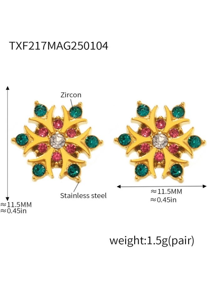 A pair of zircon snowflake earrings with stainless steel plated in 18K gold, fashionable jewelry  - Image 5