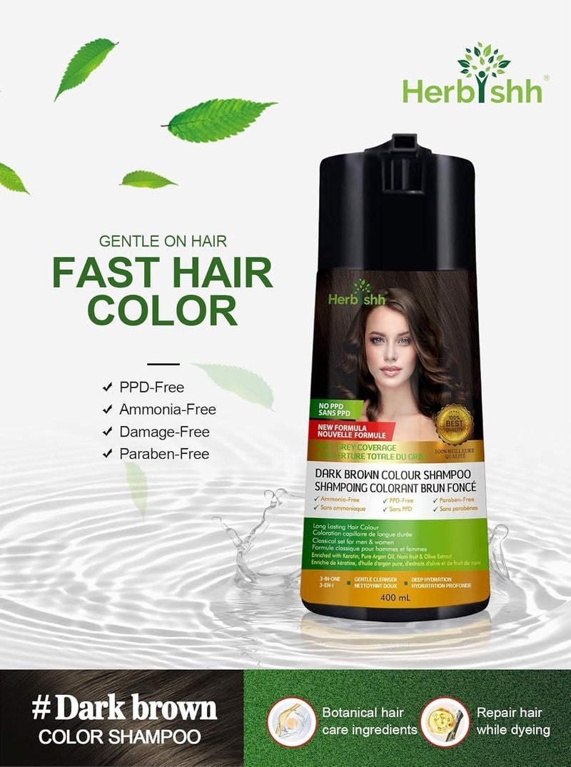 Herbishh PPD-Free Colour Shampoo Dark Brown 400mL + Hair Dye Stain Remover Wipes 5-Pack - Image 2