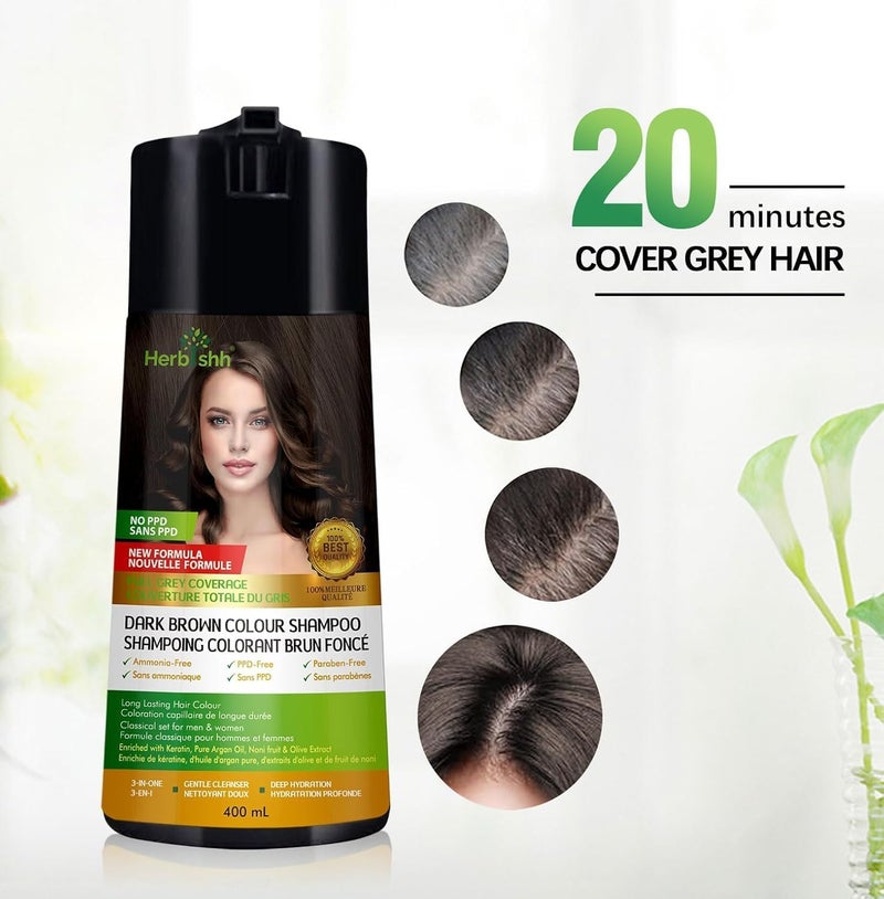 Herbishh PPD-Free Colour Shampoo Dark Brown 400mL + Hair Dye Stain Remover Wipes 5-Pack - Image 3