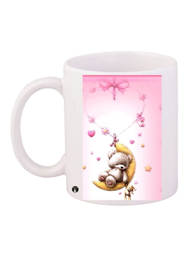 Teddy Bear Printed Coffee Mug White/Pink/Brown 11ounce