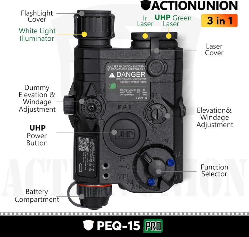 ACTIONUNION ليزر IR برو PEQ-15 من Airsoft + ليزر أخضر مرئي UHP + مصباح LED أبيض - Image 2