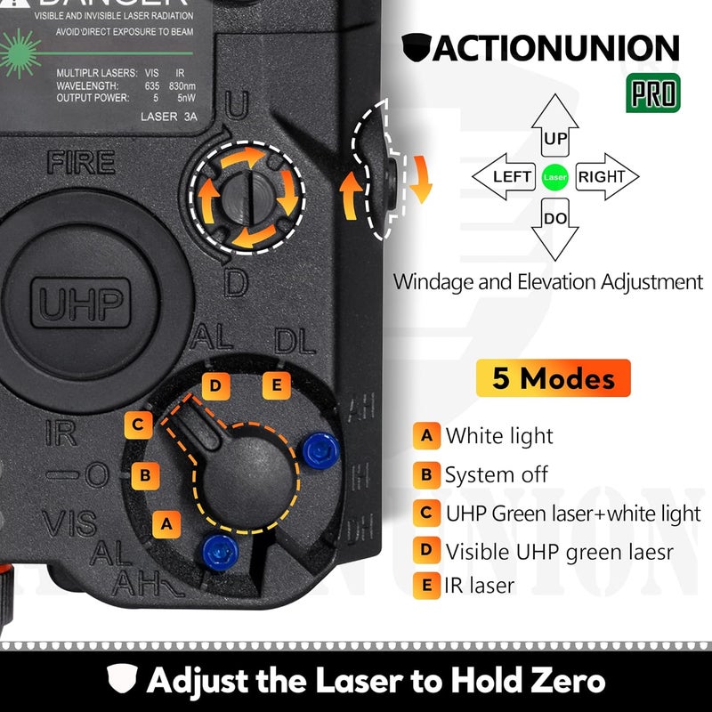 ACTIONUNION ليزر IR برو PEQ-15 من Airsoft + ليزر أخضر مرئي UHP + مصباح LED أبيض - Image 4
