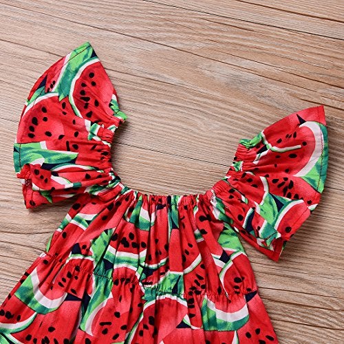 Kashoer Newborn Baby Girls Watermelons Printed Ruffle Bodysuit with Headband (6-12M, Watermelon) - Image 4