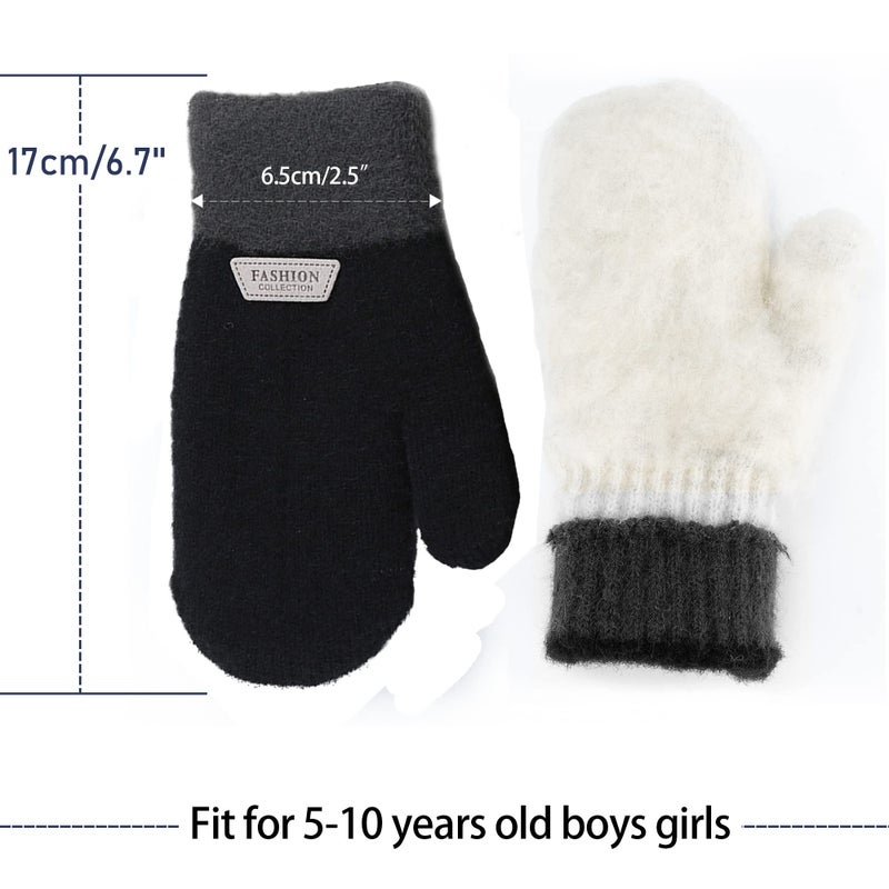 FGSS Kids Winter Stretch Knitted Mittens - Thick Warm Gloves for Boys Girls 4-7 Yrs - Image 3