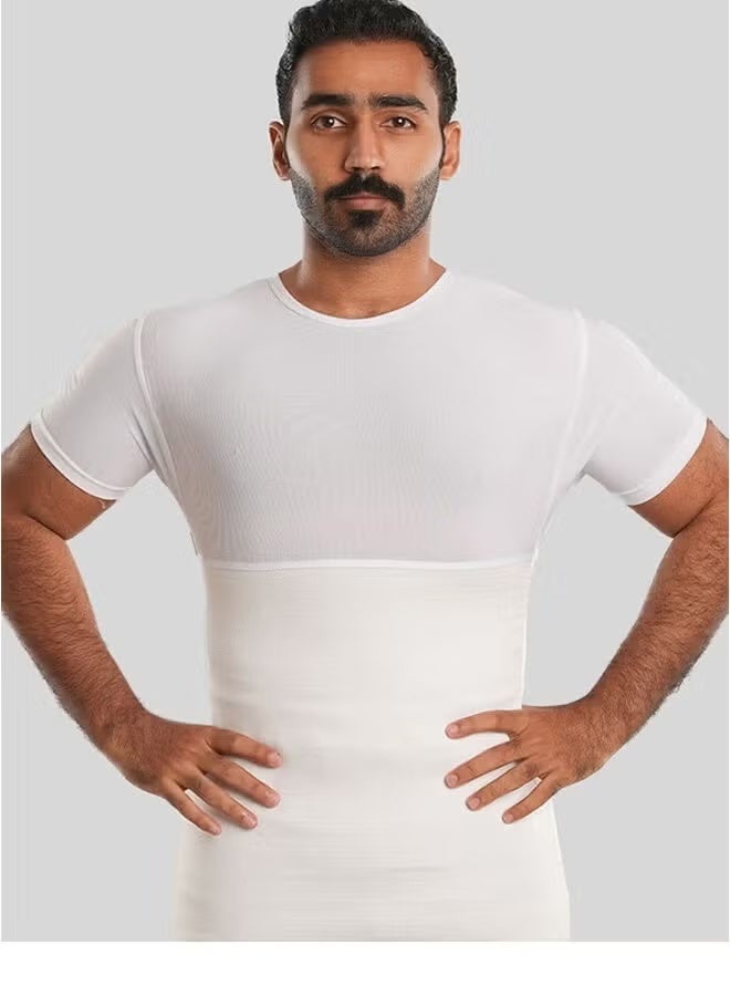 YelaJoy Men' s Tummy and Waist Slimming T-shirt Corset for Thobe, Compression Shirts for Men Tummy Control Undershirt Slimming Short Sleeve Waist Trainer Shapewear (White-2XL) - Image 1