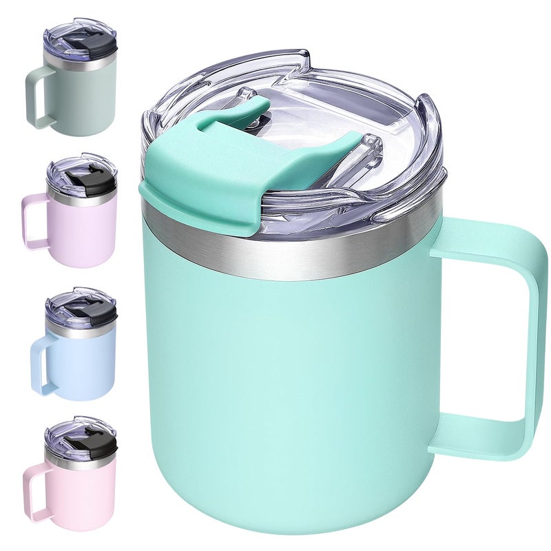 ALOUFEA 12oz Insulated Coffee Mug Cup with Handle  Stainless Steel Travel Coffee Mug with Flip Lid  Double Wall Vacuum Coffee Tumbler Seafoam - Image 1