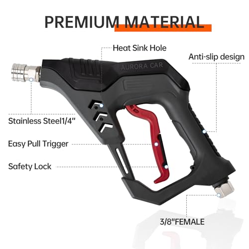 AURORA CAR Pressure Washer Short Gun, Commercial 5000 PSI 12 GPM 5 Spray Nozzle Tips, 3/8" Quick Connect Plug and M22-14/15mm Fittings, Power Washer Gun Compatible with Foam Cannon - Image 5