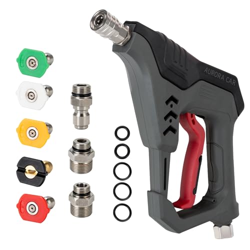AURORA CAR Pressure Washer Short Gun, Commercial 5000 PSI 12 GPM 5 Spray Nozzle Tips, 3/8" Quick Connect Plug and M22-14/15mm Fittings, Power Washer Gun Compatible with Foam Cannon - Image 1