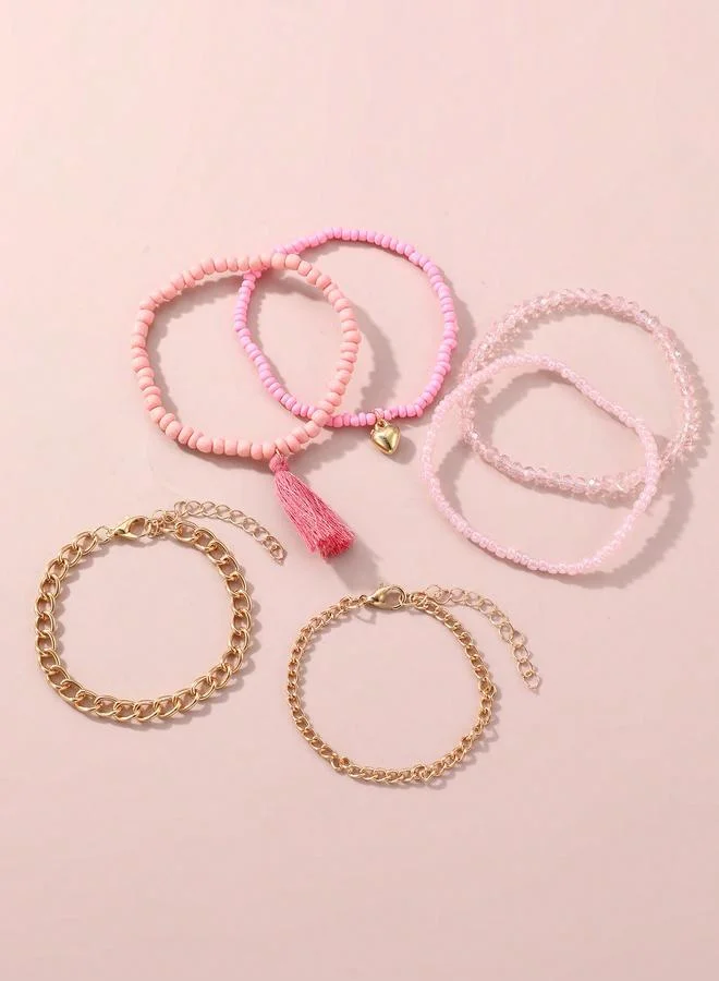 Take Two Pack of 6 - Girls Multi-Color Beaded and Chain Bracelets