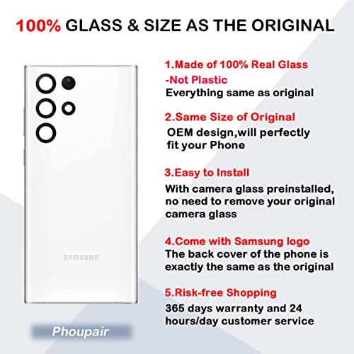 Phoupair OEM Back Glass Replacement Compatible with Samsung Galaxy S22 Ultra 5G with Professional Repair Kit and Installation Instruction (Phantom White) - Image 3