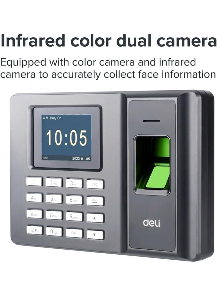 Deli ES152 Biometric Fingerprint Attendance Machine, 2.4-inch LCD Display, 1500 Fingerprint Capacity, 120,000 Logs, USB Export, No Monthly Fee - Image 3