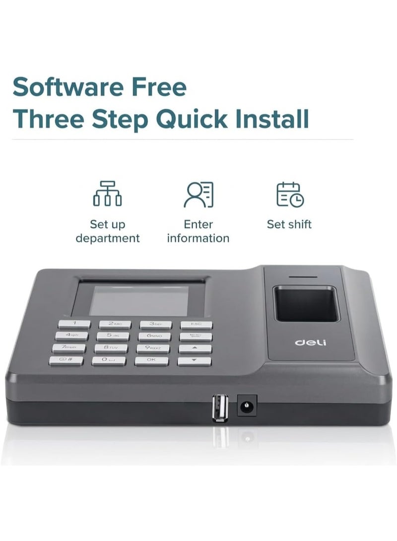 Deli ES152 Biometric Fingerprint Attendance Machine, 2.4-inch LCD Display, 1500 Fingerprint Capacity, 120,000 Logs, USB Export, No Monthly Fee - Image 5