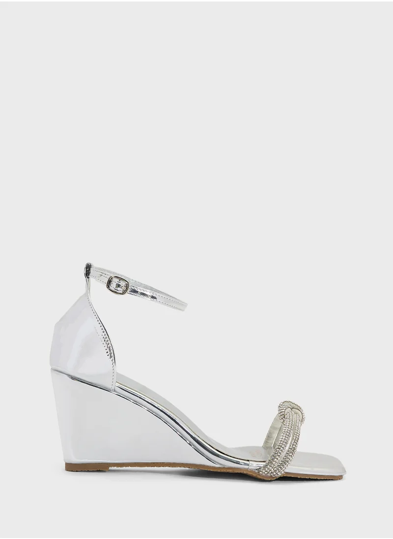 ايلا ليمتد اديشن Square Toe Jeweled Ankle Strap Heel Sandal
