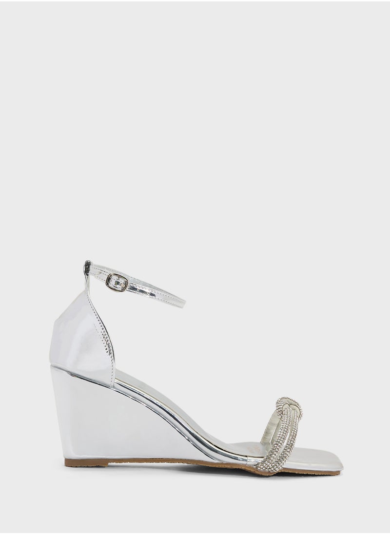 Ella Limited Edition Square Toe Jeweled Ankle Strap Heel Sandal  - Image 1