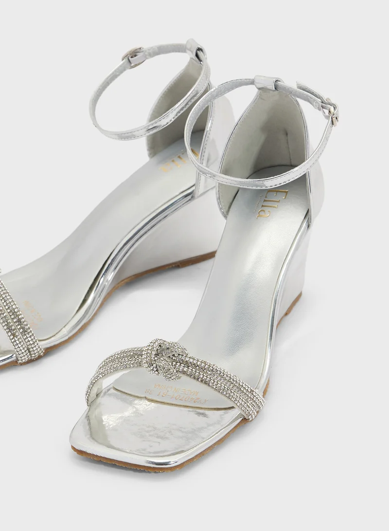 Ella Limited Edition Square Toe Jeweled Ankle Strap Heel Sandal