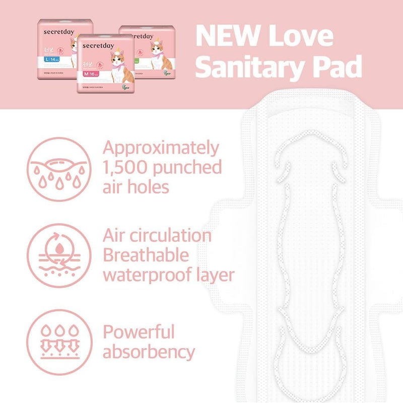 secretday Well Absorbed Sanitary Pads Love Plus, Made in Korea (Large, 14, Count) - Image 2