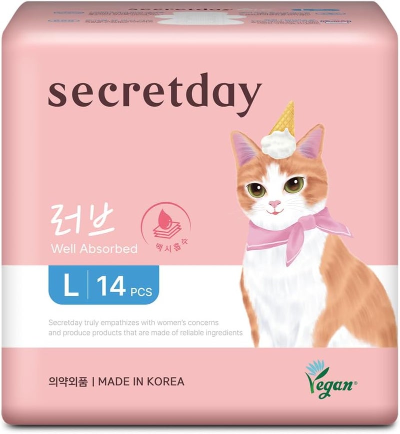 secretday Well Absorbed Sanitary Pads Love Plus, Made in Korea (Large, 14, Count) - Image 1